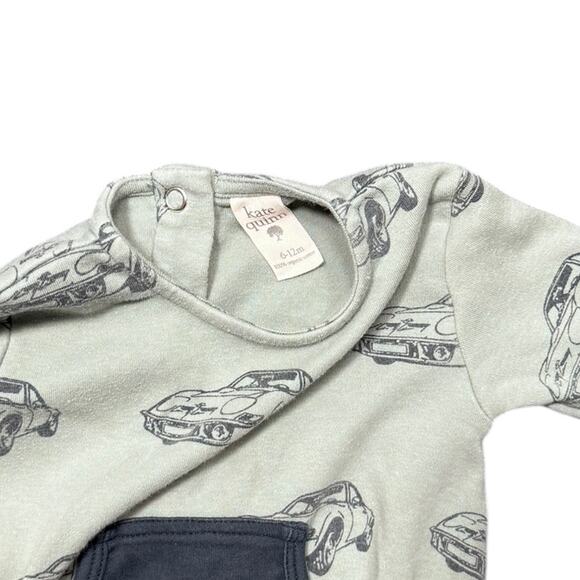 Kate Quinn Green and Navy Long Sleeve Car Print Bodysuit - Size 6-12m - Picture 3 of 3